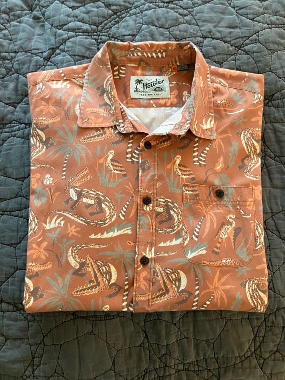 Howler Bros. Rust & Teal Tropical Button-Down Shirt size XXL